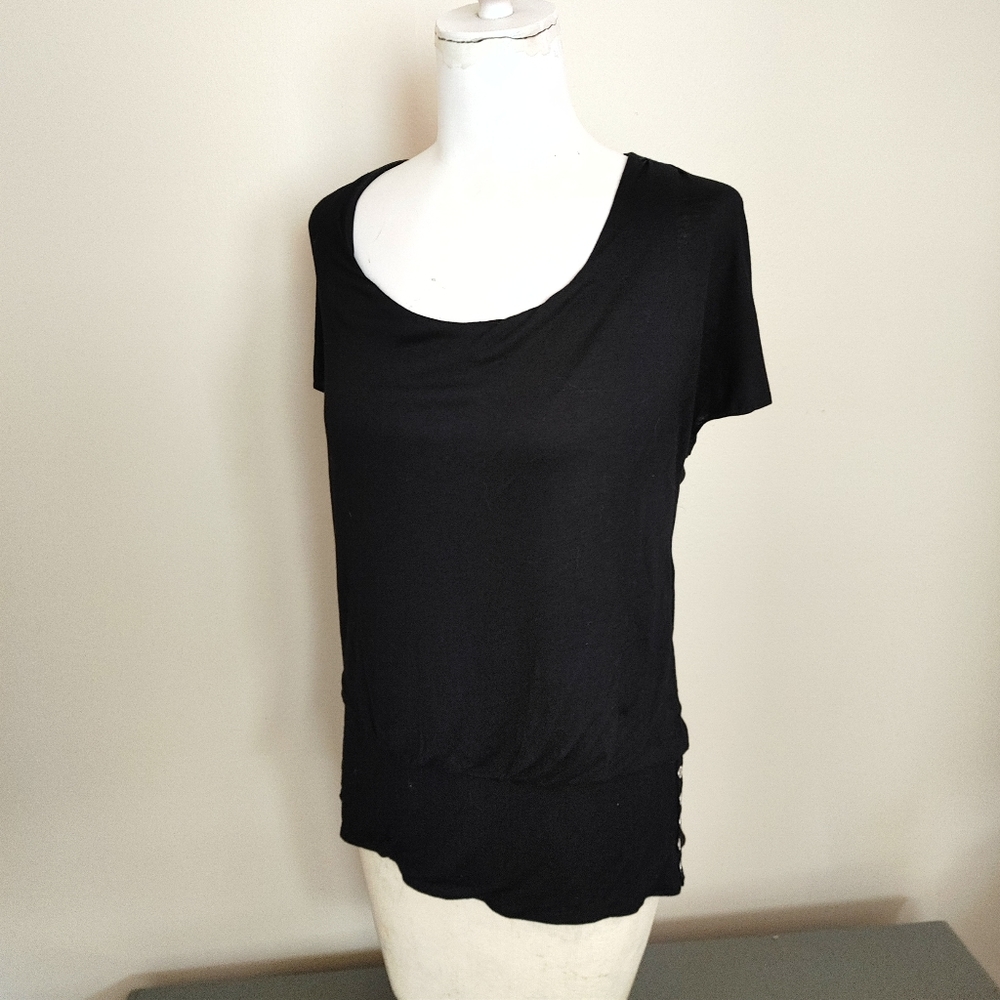 WHBM Black Open Back Short Sleeve Shirt Medium
